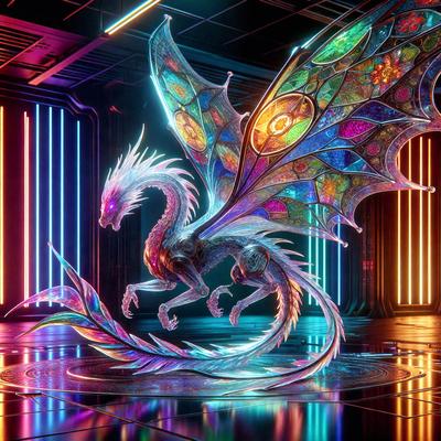 Primary subject: A colorful dragon with a rainbow-colored tail.

Setting/background: The dragon is standing in a room with a colorful backdrop.

Visual style: The dragon is a digital art piece.

Colors and mood: The dragon has a vibrant and lively appearance, with its rainbow-colored tail adding a sense of joy and playfulness to the scene.